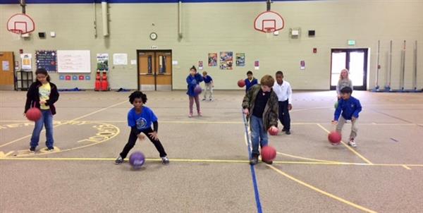 students exercising in PE